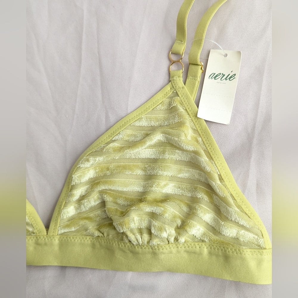 New Aerie Velvet Mesh Stripe Triangle Bralette‎ Bra Large NWT - Picture 5 of 6